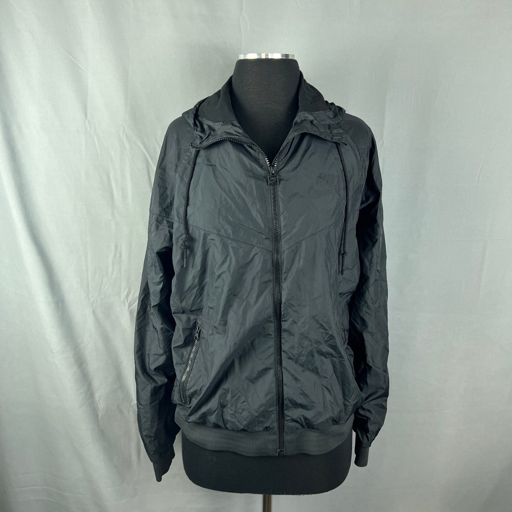 Nike Windrunner Hooded Jacket Men's Medium Black Pockets Lightweight Full Zipper